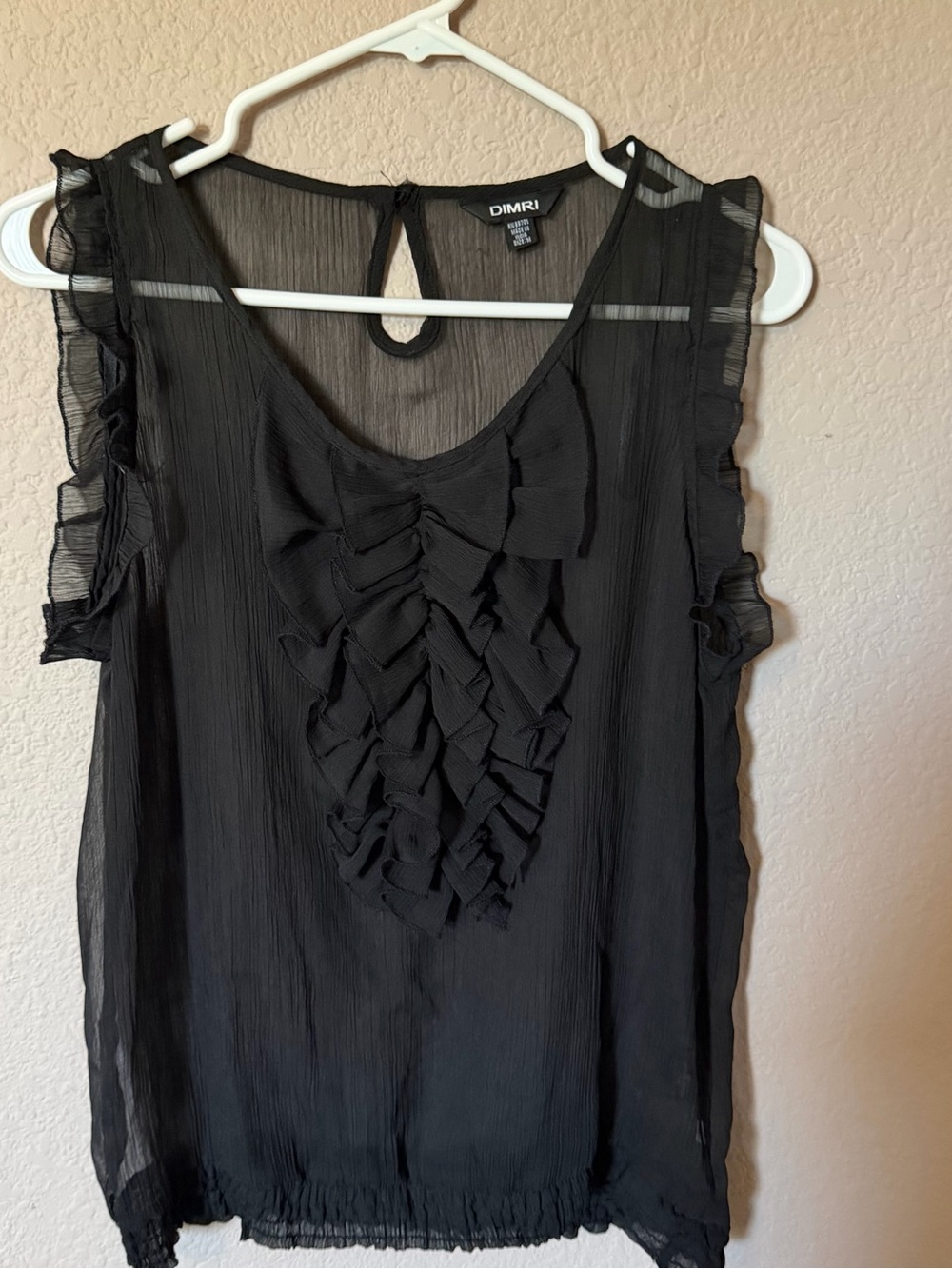 DIMRI Women Juniors Medium Black Sleeveless Ruffle Top Blouse Sheer NWOT